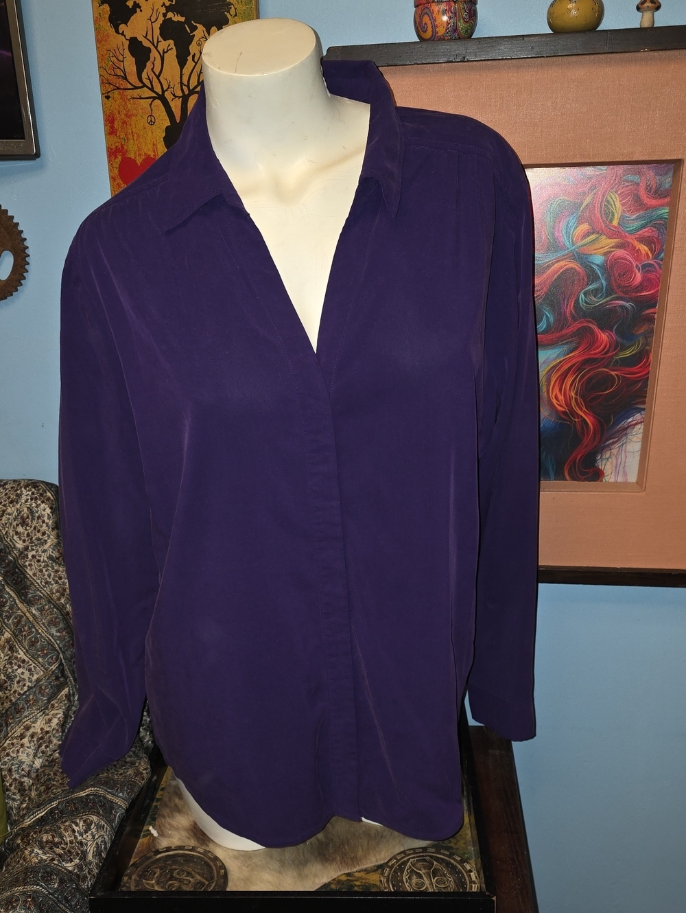 Chico's Deep Purple Button-Front Collared Shirt